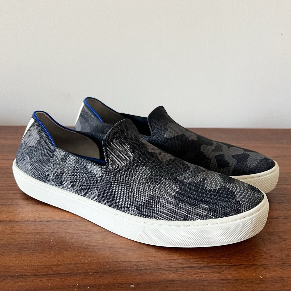 Rothy's‎ Slip On Camo Knit Shoes Black Gray Comfort Casual Women's Size 10.5